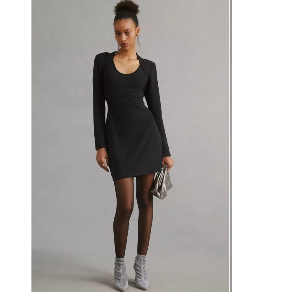 Anthropologie Ponte Cut-out Mini Dress Black Knit Size 8